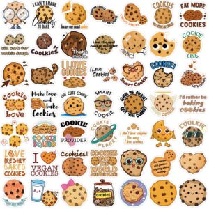 50 Pieces Cookie Stickers Cute Snack Cake Chocolate Chip Cookie Sticker Pack Waterproof Vinyl Decors for Phone Water Bottle Laptop Scrapbook Lunch Box Skateboard for Children (Cookie)