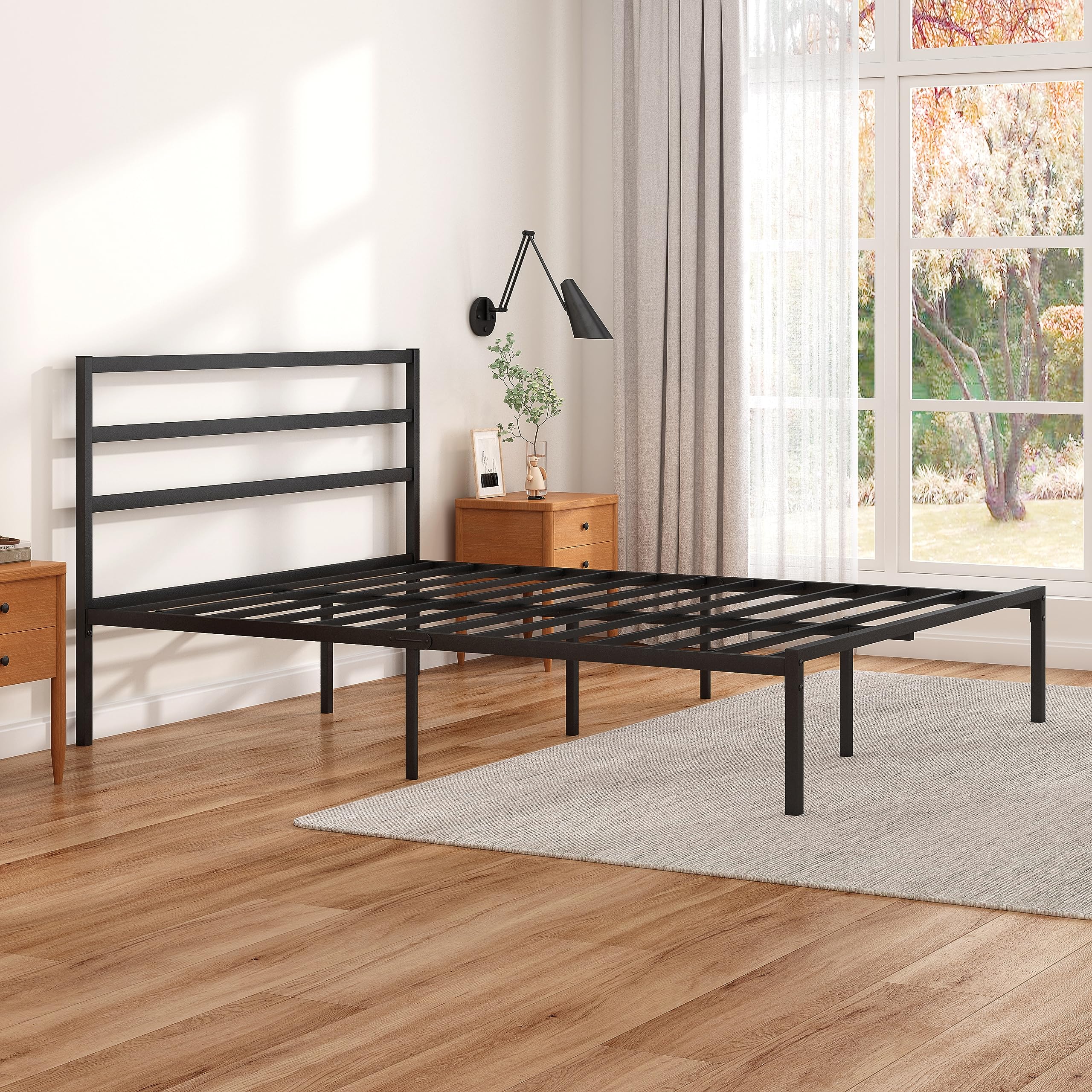 Closadin Queen Size Platform Bed Frame with Headboard,Sturdy Heavy Duty Metal Slats Support for Mattress,No Box Spring Needed,Easy to Assemble,Black