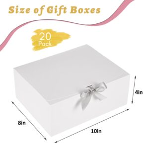 Moretoes 20 Pack Gift Boxes with Lids, White 10x8x4 Inch Gift Boxes, Bridesmaid Proposal Box with Ribbon, Large Paper Boxes for Snacks, Candy, Toys, Birthday Party, Wedding, Halloween, Christmas