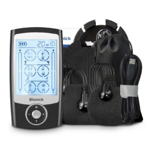 Bisnick TENS EMS Unit 24 Modes Muscle Stimulator for Pain Relief Therapy, Dual Channel Electronic Muscle Massager with 12 Pads, Dust-Proof Drawstring Storage Bag, Fastening Cable Ties, Blue