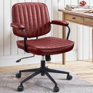 mid century office chair leather desk chair burgundy office desk chair home office chair with wheels and arms, by artswish