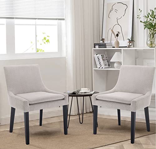 COLAMY Modern Dining Chairs Set of 6, Upholstered Corduroy Accent Side Leisure Chairs with Mid Back and Wood Legs for Living Room/Dining Room-Beige