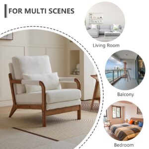 Hommoo Mid Century Modern Accent Chair Teddy Sherpa Upholstered Armchair Cream Accent Chair for Living Room Bedroom Comfortable Leisure Chair with Wood Frame White