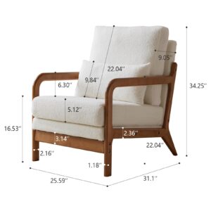 Hommoo Mid Century Modern Accent Chair Teddy Sherpa Upholstered Armchair Cream Accent Chair for Living Room Bedroom Comfortable Leisure Chair with Wood Frame White