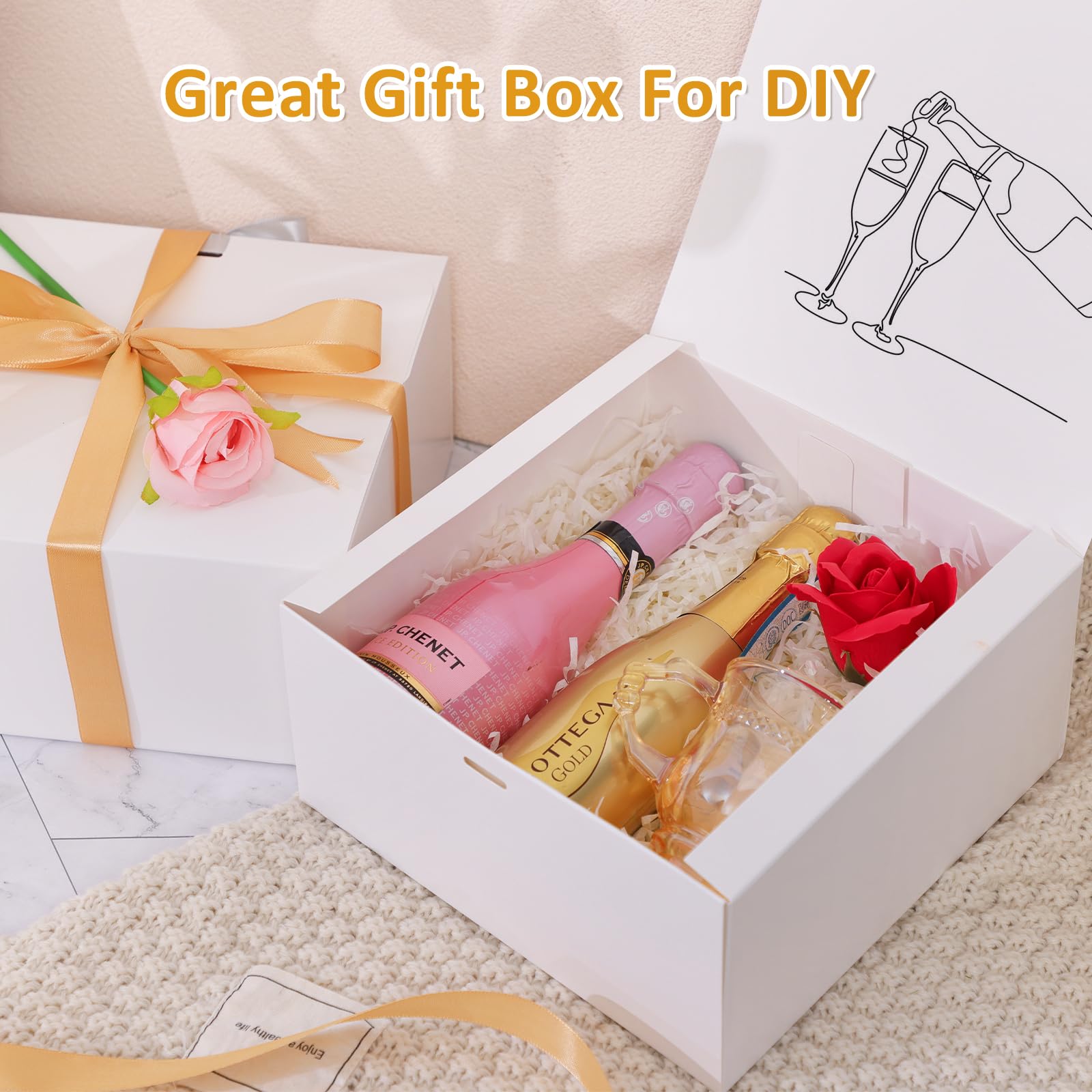 Moretoes 20 Pack Gift Boxes, 8x8x4 Inch White Gift Boxes with Lids, Bridesmaid Proposal Box with Ribbon