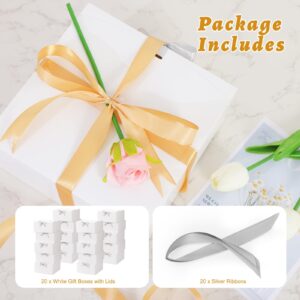 Moretoes 20 Pack Gift Boxes, 8x8x4 Inch White Gift Boxes with Lids, Bridesmaid Proposal Box with Ribbon