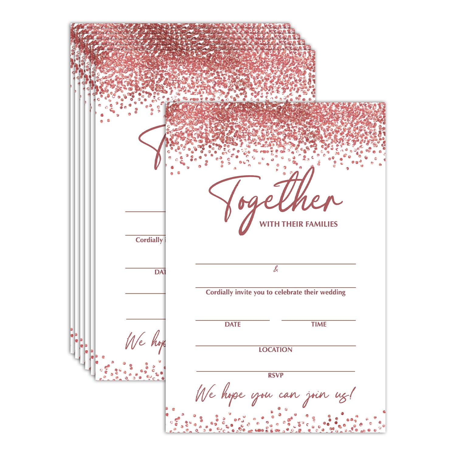 ESAMP Pink Rose Gold Wedding Invitations, Fill-in Blush Confetti Wedding Party Invitation Kit, Party and Reception Supplies (25 Cards and Envelopes), Perfect for the Wedding Shower-20