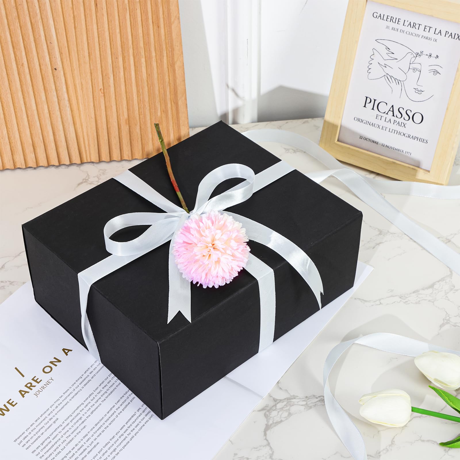 Moretoes 20 Pack Gift Boxes with Lids for Presents, Black 10x8x4 Inch Bridesmaid Proposal Box with Ribbon, Large Paper Boxes for Snacks, Candy, Toys, Birthday Party, Wedding, Halloween, Christmas