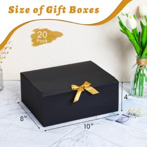 Moretoes 20 Pack Gift Boxes with Lids for Presents, Black 10x8x4 Inch Bridesmaid Proposal Box with Ribbon, Large Paper Boxes for Snacks, Candy, Toys, Birthday Party, Wedding, Halloween, Christmas