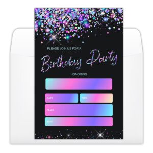 YUEXLL Black and Glitter Birthday Party Invitations Cards with Envelopes, Modern Party Invitations, Birthday Celebration Supplies, Double-sided Fill-in bday Invites for Boys Girls - C11