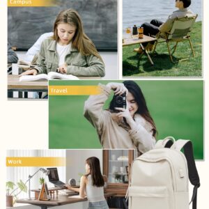 VECAVE Lightweight Backpack for Women Men,Travel Casual Daypack Laptop Rucksack, Waterproof College High Secondary Bookbag PU Leather Computer Laptop Bag Beige