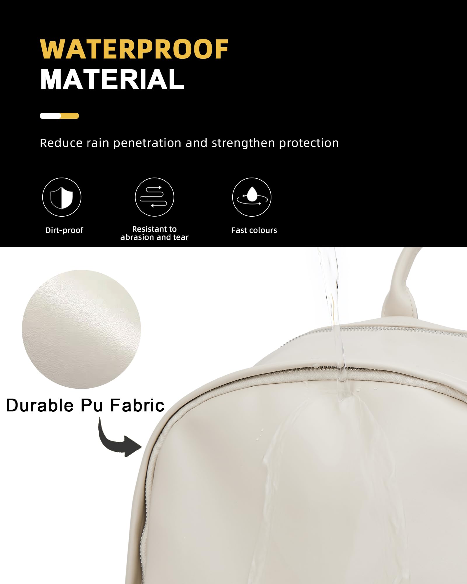 VECAVE Lightweight Backpack for Women Men,Travel Casual Daypack Laptop Rucksack, Waterproof College High Secondary Bookbag PU Leather Computer Laptop Bag Beige