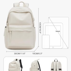 VECAVE Lightweight Backpack for Women Men,Travel Casual Daypack Laptop Rucksack, Waterproof College High Secondary Bookbag PU Leather Computer Laptop Bag Beige