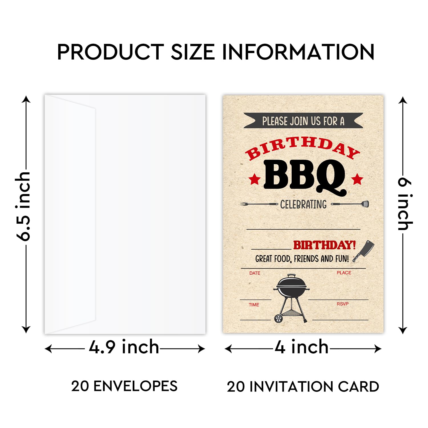 YUEXLL BBQ Cookout Birthday Party Invitations Cards with Envelopes, Barbecue Party Invitations, Birthday Celebration Supplies, Double-sided Fill-in bday Invites for Boys Girls - C06