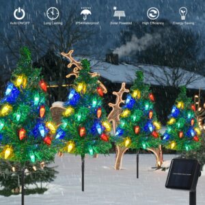 Christmas Decorations Outside 4 Sets Solar Christmas Tree with 80pcs Multicolor C6 Led Lights 8 Lighting Modes Waterproof Pathway Lights for Outdoor Garden and Yard