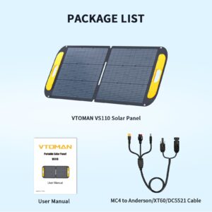 VTOMAN Portable Solar Panel for Solar Generator, 110W 19V Folding Solar Charger with 23% Efficiency, IP67 Waterproof and Adjustable Kickstands Design for Camping, RV, Outdoor Adventures (VS110)