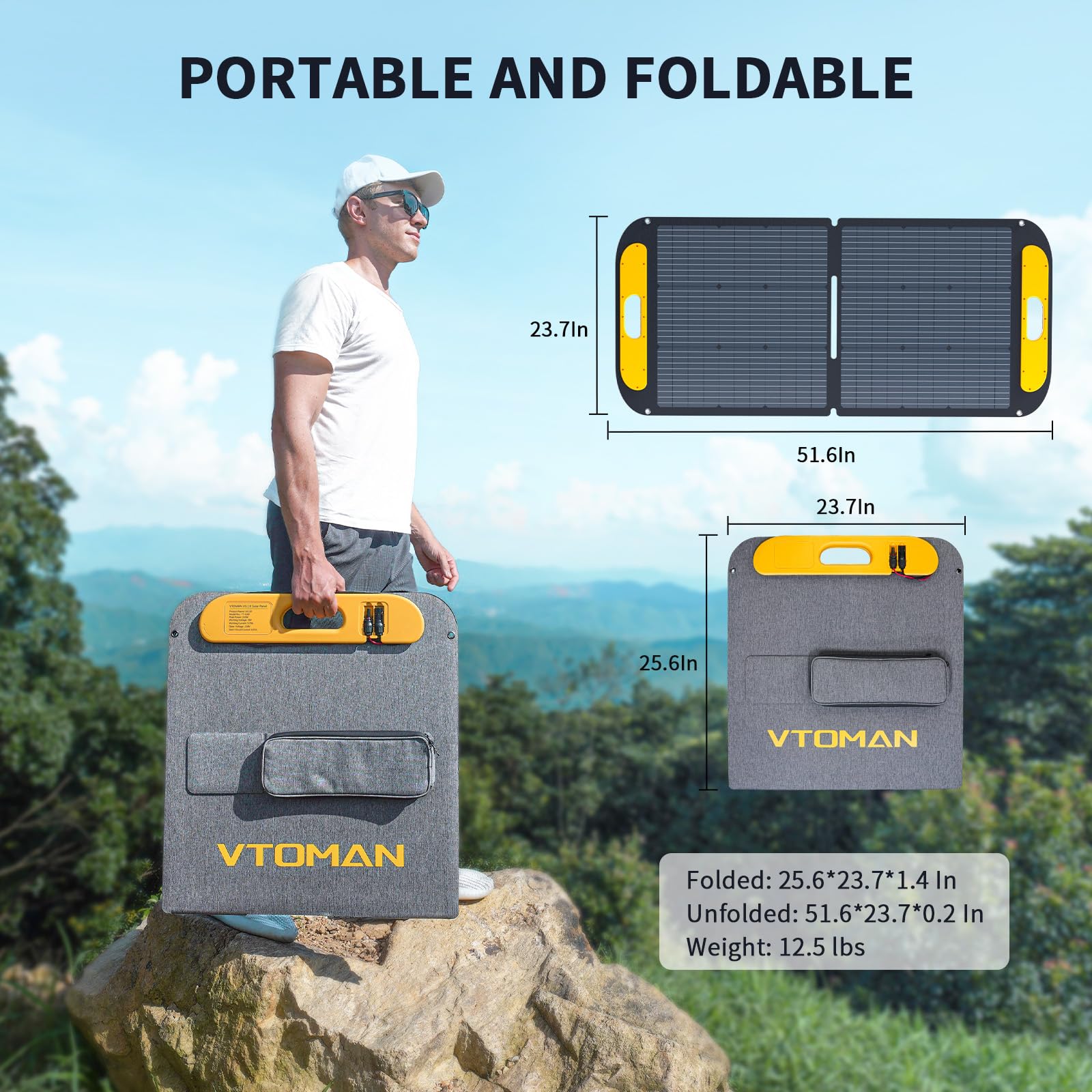 VTOMAN Portable Solar Panel for Solar Generator, 110W 19V Folding Solar Charger with 23% Efficiency, IP67 Waterproof and Adjustable Kickstands Design for Camping, RV, Outdoor Adventures (VS110)