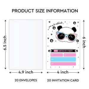 YUEXLL Rainbow Cute Panda Birthday Party Invitations Cards with Envelopes, Animal Party Invitations, Birthday Celebration Supplies, Double-sided Fill-in bday Invites for Boys Girls - C02