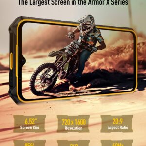 Ulefone Armor X13 Rugged Phones Unlocked, IP68/IP69K Waterproof Phone, MTk Helio G36 12GB+64GB, 50MP+24MP Night Vision Camera, 6.52" Display, 6320mAh, Android 13, NFC, Fingerprint ID, Black