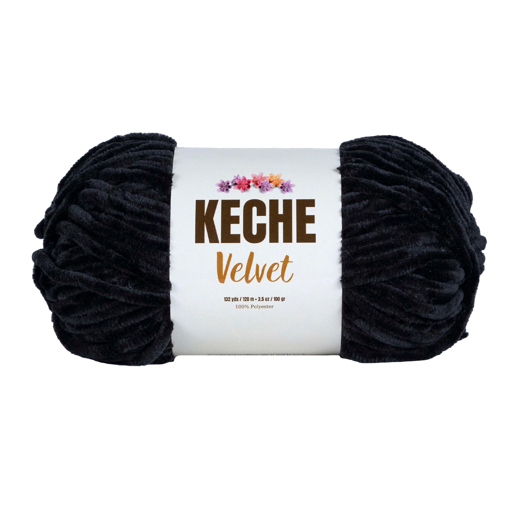 Keche Velvet Yarn for Crocheting, Soft Chenille Bulky Baby Blanket Amigurumi Yarn 100 gr (132 yds) - Black