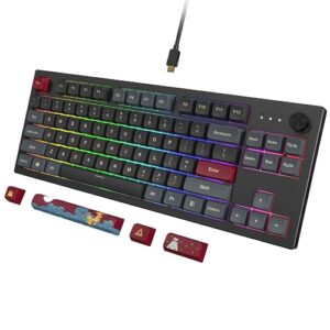 montech mkey tkl mechanical gaming keyboard: customizable rgb led, premium mda profile pbt keycap, hot-swappable gateron g yellow pro 2.0 pre-lubed switches, osaka castle theme, darkness (mk87dy)