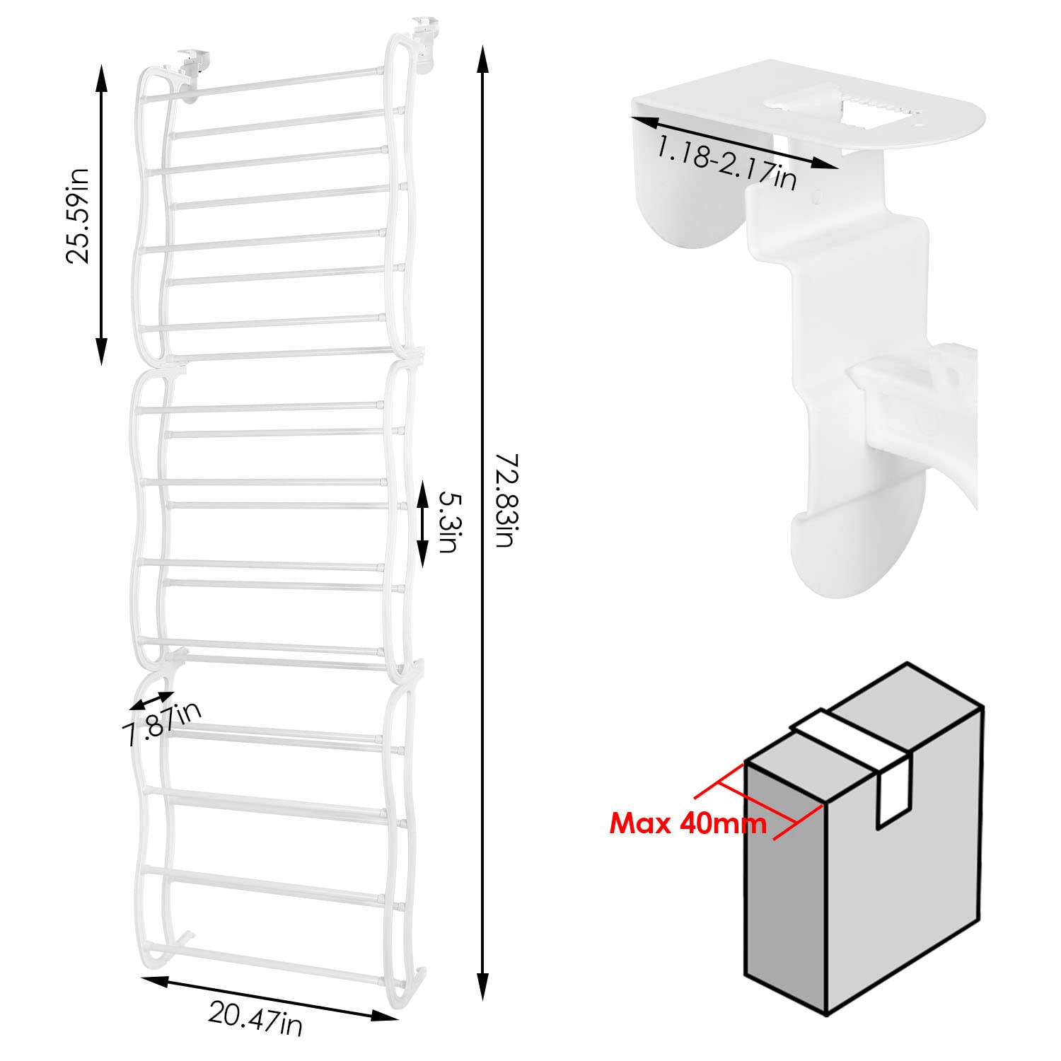 iMounTEK 36 Pairs Over The Door Shoe Rack 12 Layers Wall Hanging Closet Shoe Organizer Storage Stand Hanging Storage Shelf for Closet Pantry Space Saver for Bedroom