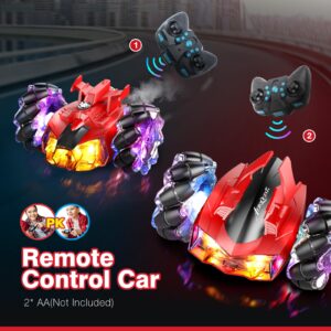 AEROQUEST 2-in-1 Remote Control Car - Light up RC Stunt Car for Kids with Spray Split Dual-Purpose Remote Control Cars for Adult 4WD RC Car with Two Rechargeable Batteries Gift for Kids