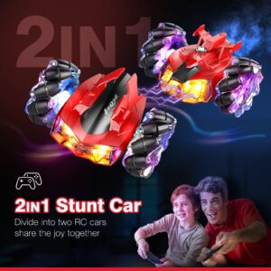 AEROQUEST 2-in-1 Remote Control Car - Light up RC Stunt Car for Kids with Spray Split Dual-Purpose Remote Control Cars for Adult 4WD RC Car with Two Rechargeable Batteries Gift for Kids