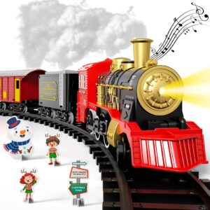 kukufun electric train set for kids, classic christmas train toys set for boys girls steam locomotive engine, lights & sound, tracks, birthday toy for age 3 4 5 6 7 8 9 years old kids