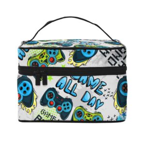 women's lightweight makeup bag pouch compatible with cool video game weapon gamer pattern toiletry bag, funny travel cosmetic bag portable bag with zip for office college