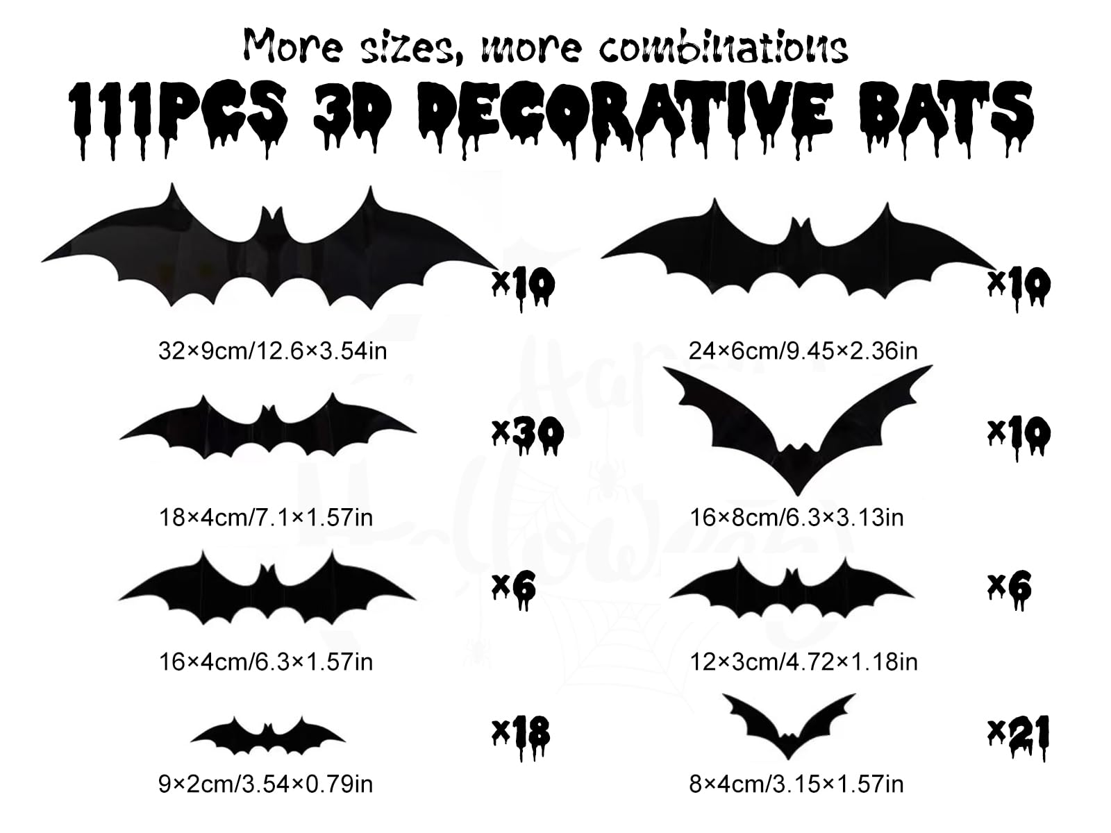 111 PCS Halloween Bats Decorations Indoor Outdoor Wall Stickers | 8 Different Sizes 3D Wall Decals Halloween Spooky Home Goth Emo Room Party Decor