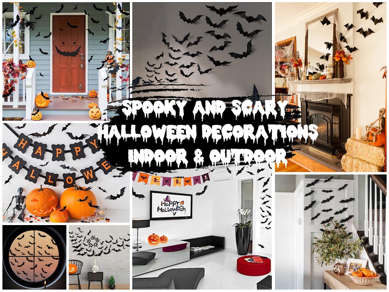 111 PCS Halloween Bats Decorations Indoor Outdoor Wall Stickers | 8 Different Sizes 3D Wall Decals Halloween Spooky Home Goth Emo Room Party Decor