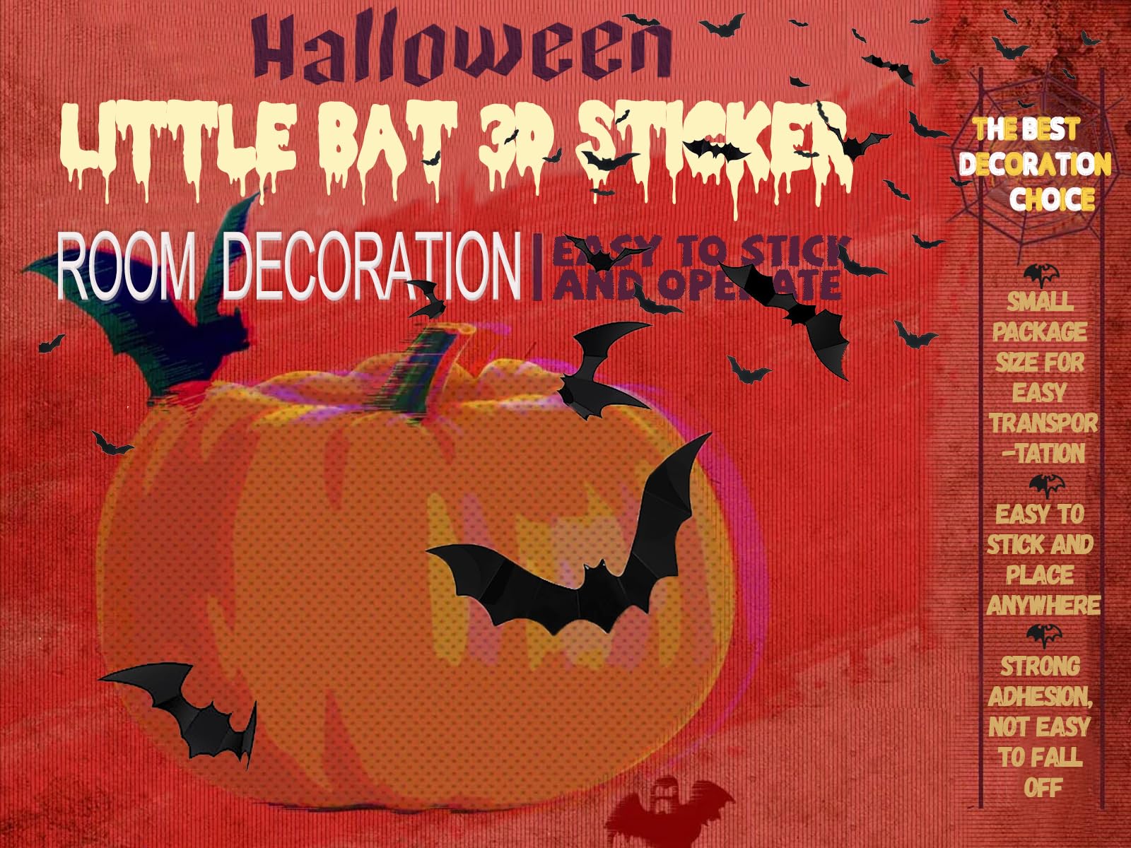 111 PCS Halloween Bats Decorations Indoor Outdoor Wall Stickers | 8 Different Sizes 3D Wall Decals Halloween Spooky Home Goth Emo Room Party Decor