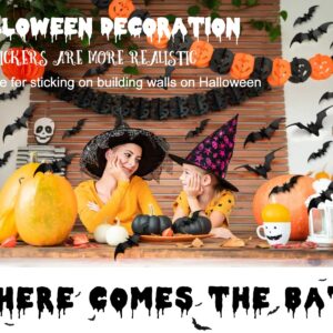 111 PCS Halloween Bats Decorations Indoor Outdoor Wall Stickers | 8 Different Sizes 3D Wall Decals Halloween Spooky Home Goth Emo Room Party Decor