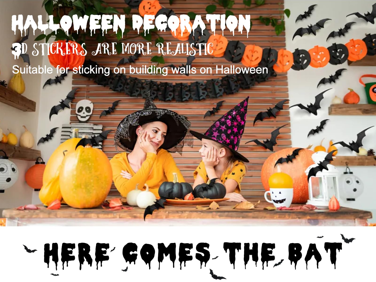 111 PCS Halloween Bats Decorations Indoor Outdoor Wall Stickers | 8 Different Sizes 3D Wall Decals Halloween Spooky Home Goth Emo Room Party Decor