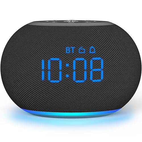 REACHER Digital Alarm Clock Bluetooth Speaker with FM Radio, Auto-Dimmable, 7 Wake Up Sounds, Gradient Light, 30-Level Volume, Memory Function, Bedroom/Office Clock Radio for Kids Adults Seniors