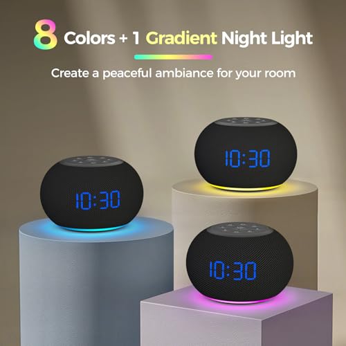 REACHER Digital Alarm Clock Bluetooth Speaker with FM Radio, Auto-Dimmable, 7 Wake Up Sounds, Gradient Light, 30-Level Volume, Memory Function, Bedroom/Office Clock Radio for Kids Adults Seniors