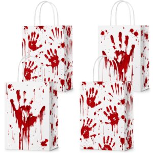 24 pcs halloween treat bags halloween paper gift bags with handles trick or treat candy bags goodie bags for holiday treats snacks kids halloween party favors supplies (bloody handprint)