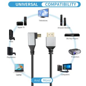 RIIEYOCA 90 Degree Right Angle UHD 4K Micro HDMI Male to HDMI Male 18Gbps High Speed 2.0 Extender Coiled Cable Supports 4K@60Hz,1080p,ARC,3D,for Laptop,DVRs,HDTV,Roku Ultra Stretchable to 1.5M/5FT