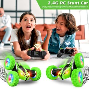 Qumcou Remote Control Car,RC Cars Toys for Boys,2.4Ghz High Speed Kids Toys Cars with Headlights and Wheel Lights,Christmas Birthday Gifts for Boys Age 6-12（Green）