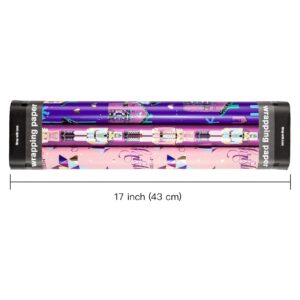 WRAPAHOLIC Christmas Wrapping Paper Roll - Mini Roll - 3 Rolls - 17 Inch X 120 Inch Per Roll - Pink and Purple Nutcracker, House Holiday Collection with Metallic Foil Shine