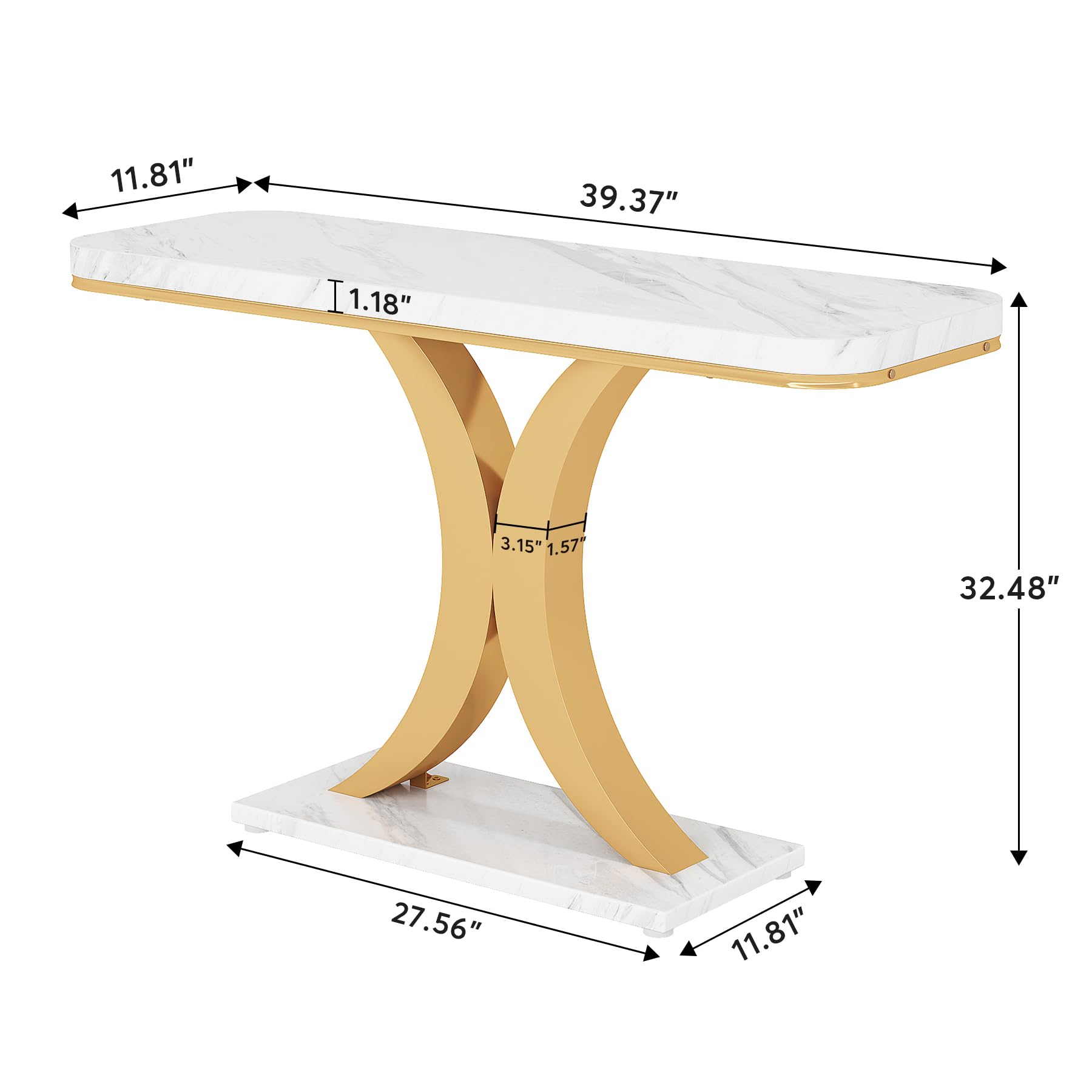 Tribesigns Modern Gold Console Table, 40 inch Narrow Entryway Foyer Table with Geometric Base, Rustic Hallway Accent Table for Living Room, Entrance, White and Gold