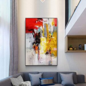 BAWHO Abstract Oil Painting Handmade Gold Foil Golden Red Mural Art Cuadros Canvas Painting Large Sofa Decoration,31inx47in,No Frame