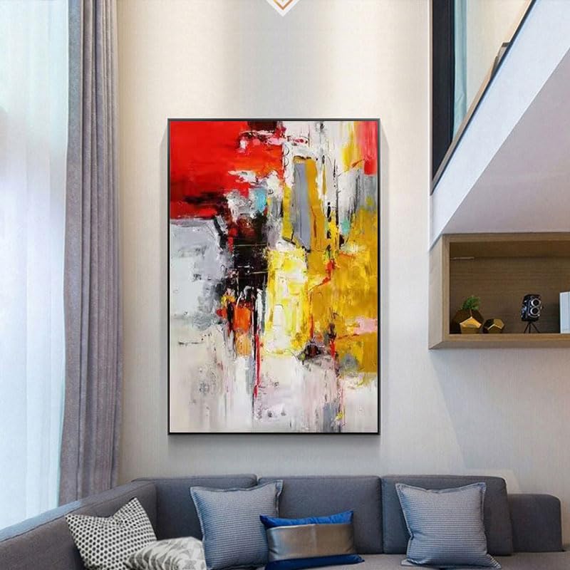 BAWHO Abstract Oil Painting Handmade Gold Foil Golden Red Mural Art Cuadros Canvas Painting Large Sofa Decoration,31inx47in,No Frame