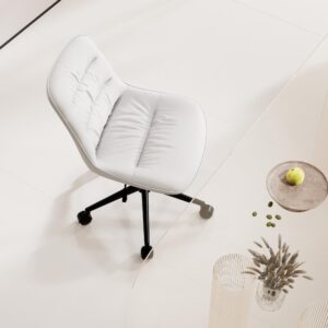 Kidol & Shellder Armless Office Chair Desk Chair Comfy Ergonomic Swivel Chair Home Office Desk Chairs with Wheels Rolling Task Computer Chair Makeup Vanity Chair with Back for Bedroom(White)