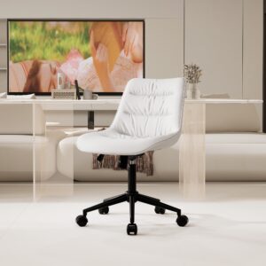 Kidol & Shellder Armless Office Chair Desk Chair Comfy Ergonomic Swivel Chair Home Office Desk Chairs with Wheels Rolling Task Computer Chair Makeup Vanity Chair with Back for Bedroom(White)