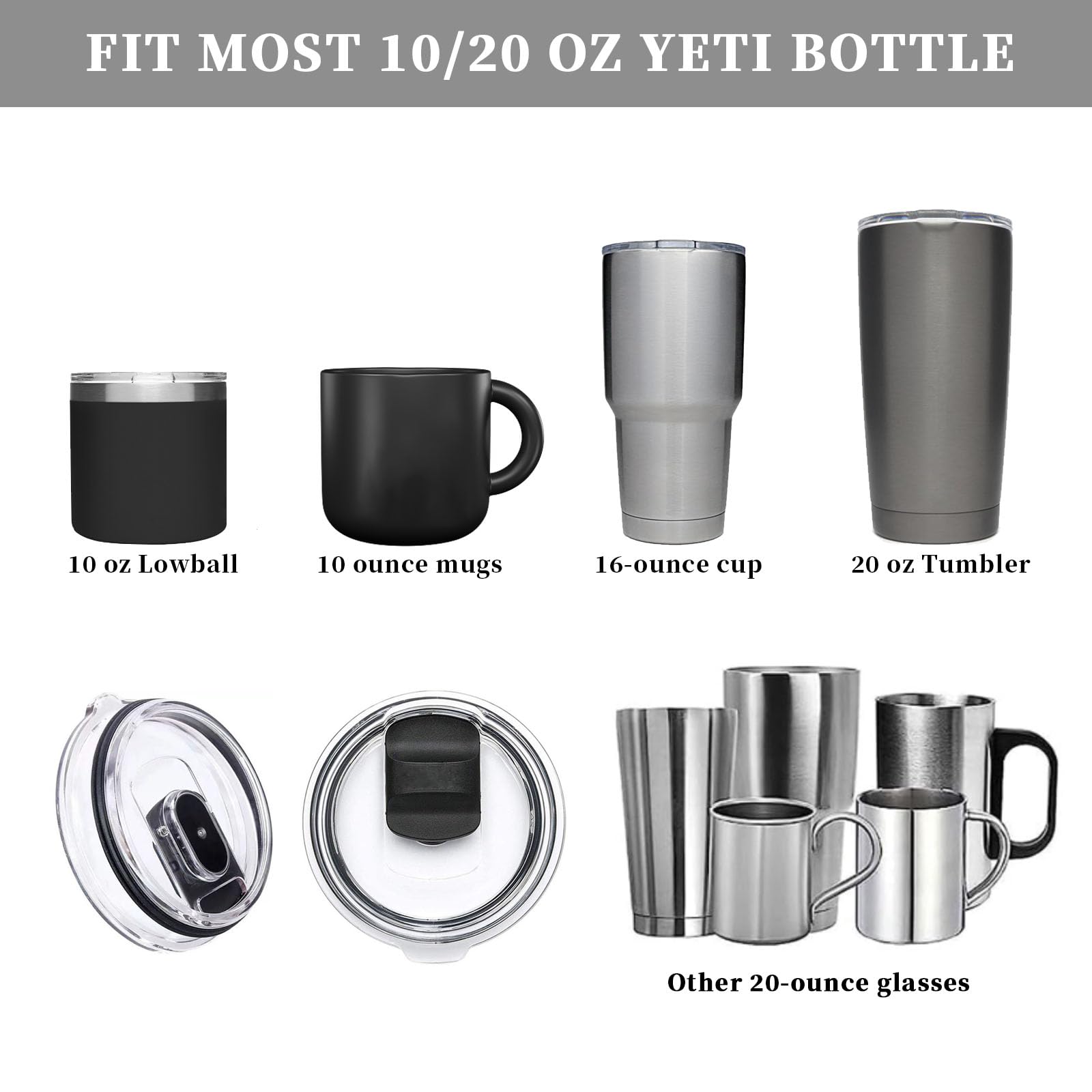 20 Oz Magnetic Tumbler Lid, Yeti Lids 20 oz Replacement Lids, for Yeti Lids Compatible with YETI Rambler or Old Style Rtic Coffee Tumbler Lid, Spill Proof Tumbler Cover With Slider Switch 2 pack