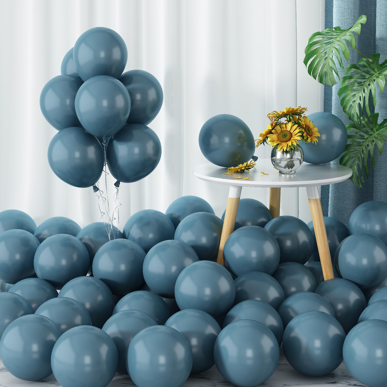 Slate Blue Balloons 60pcs 5inch Small Dark Teal Blue Dusty Blue for Balloon Garland Arch 5'' Round Mini Retro Ocean Sea Blue Latex Balloon for Birthday Party Decoration DIY Bear Baby Shower Wedding