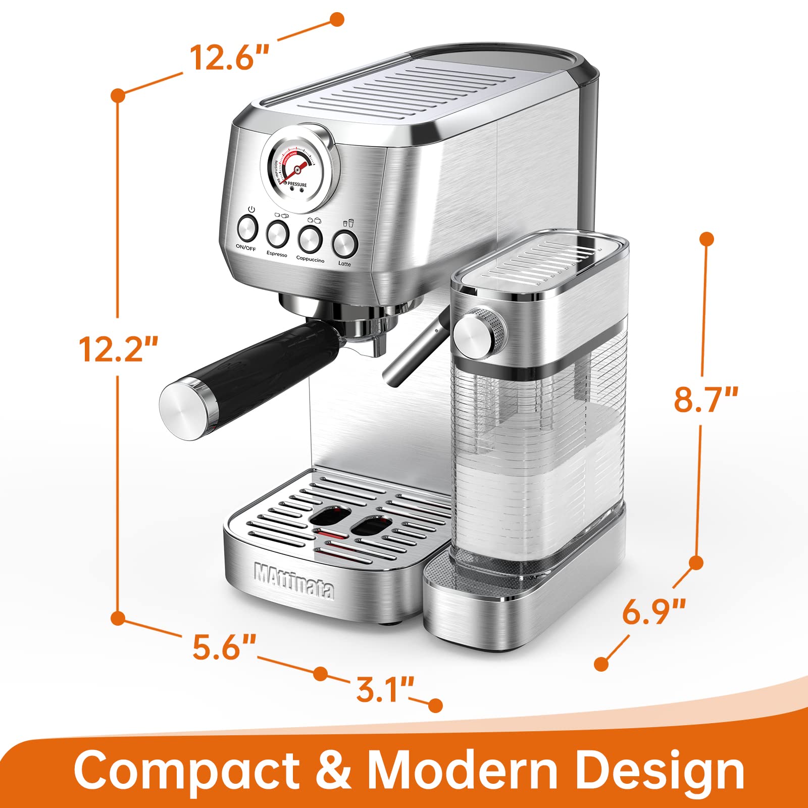 Cappuccino Machine and Espresso Machine, 20 Bar Stainless Steel Latte Maker for Home with Automatic Milk Frothing System, Valentines Day Gifts for Him/Her