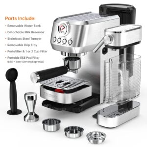 Cappuccino Machine and Espresso Machine, 20 Bar Stainless Steel Latte Maker for Home with Automatic Milk Frothing System, Valentines Day Gifts for Him/Her